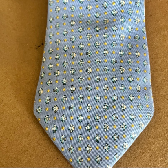 Feragammo Fish Swimming Stars Printed Silk Tie - Picture 2 of 4